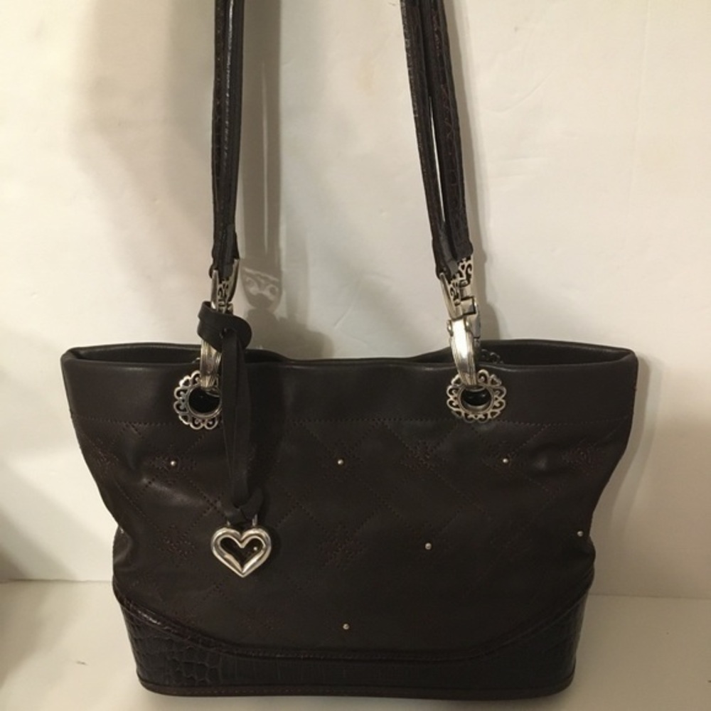 BRIGHTON brown leather embroidered studded bag